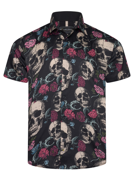 Skull and peony print shirt