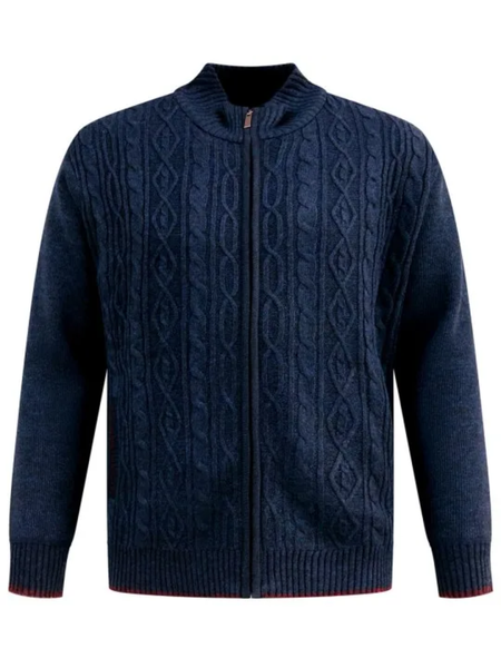 Navy Knitted Zip Through Cable Sweater