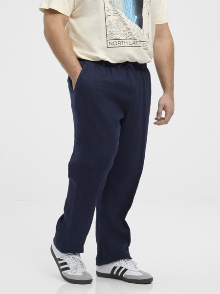 Dark blue linen pants with elastic waist