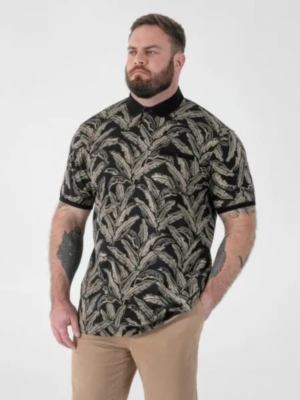 Black leafprint poloshirt