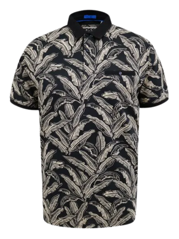 Black leafprint poloshirt