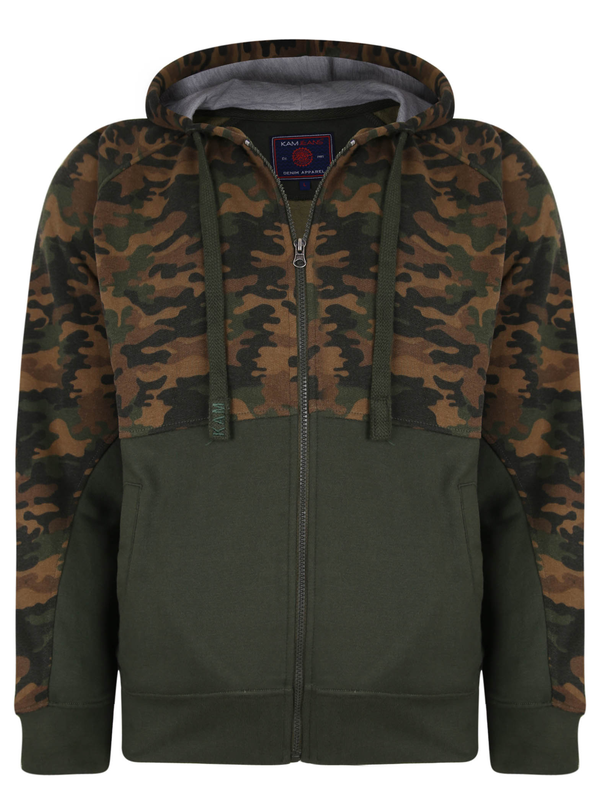 Plus size camo panelled zip thru hoody