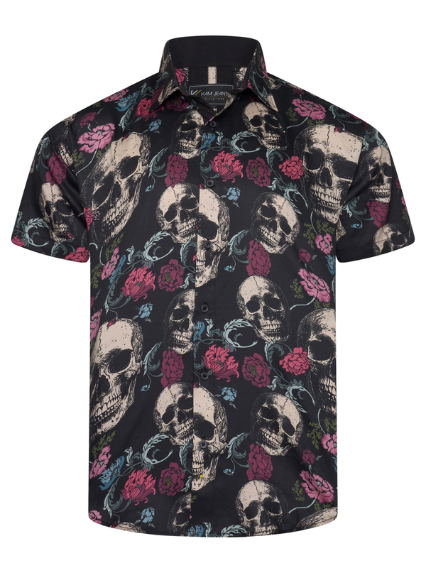 Skull and peony print shirt