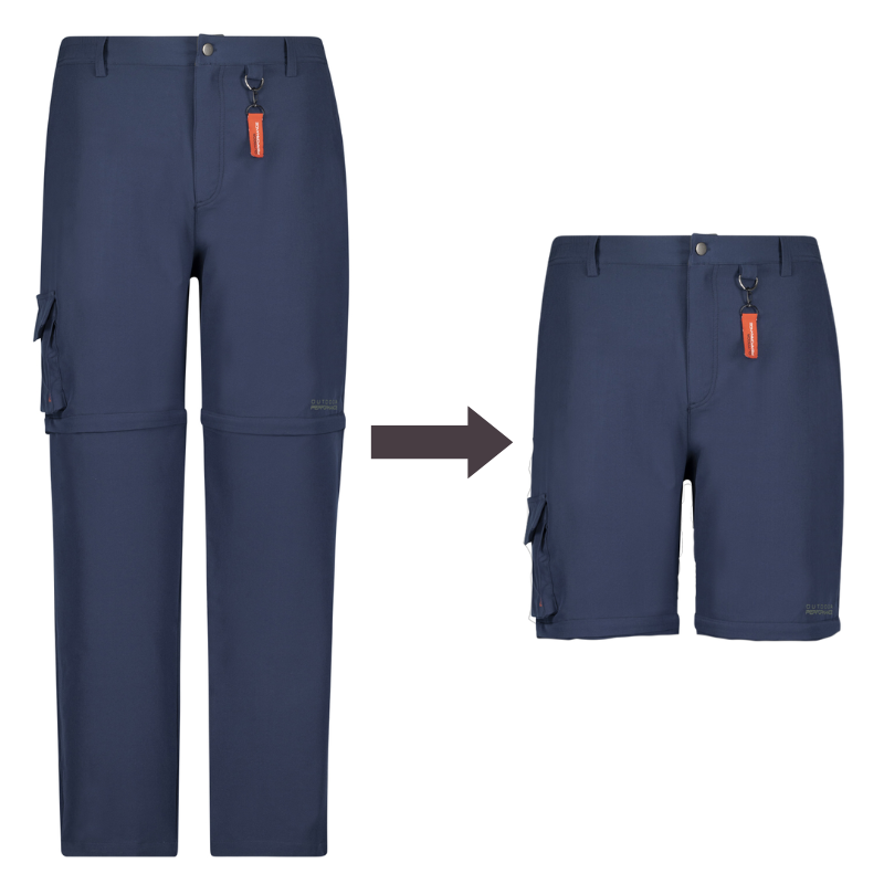 Navy hiking pants with detachable leg